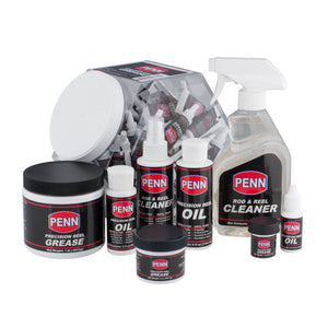 A collection of PENN Rod and Reel Cleaner and maintenance 